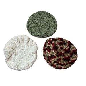 NEW Handmade Hand-knit Warm Wool Hats Women Multicolor Colors Lot of 3
